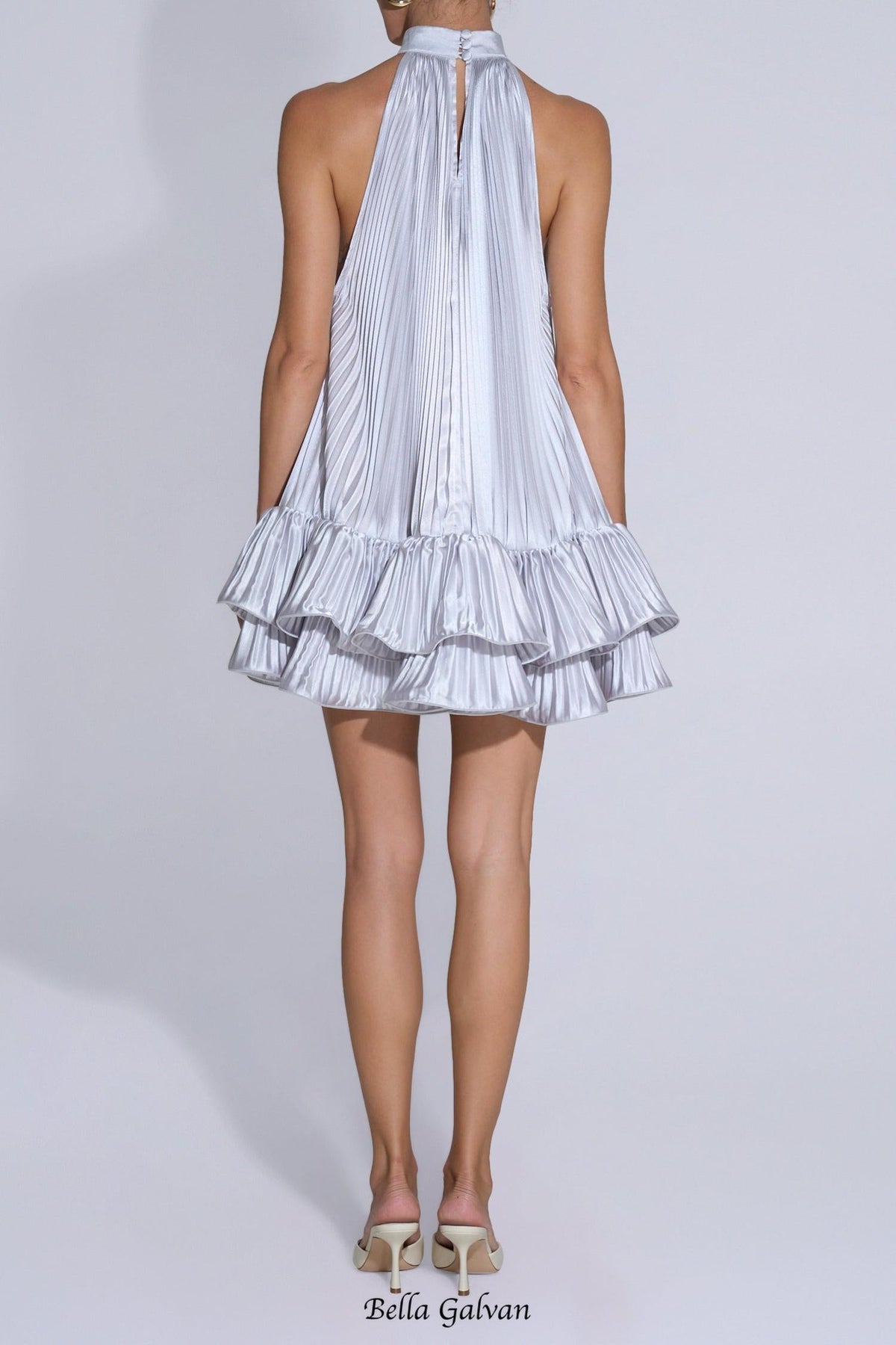tina Double-layer ruffled halter neck mini dress in white Flowering Girl