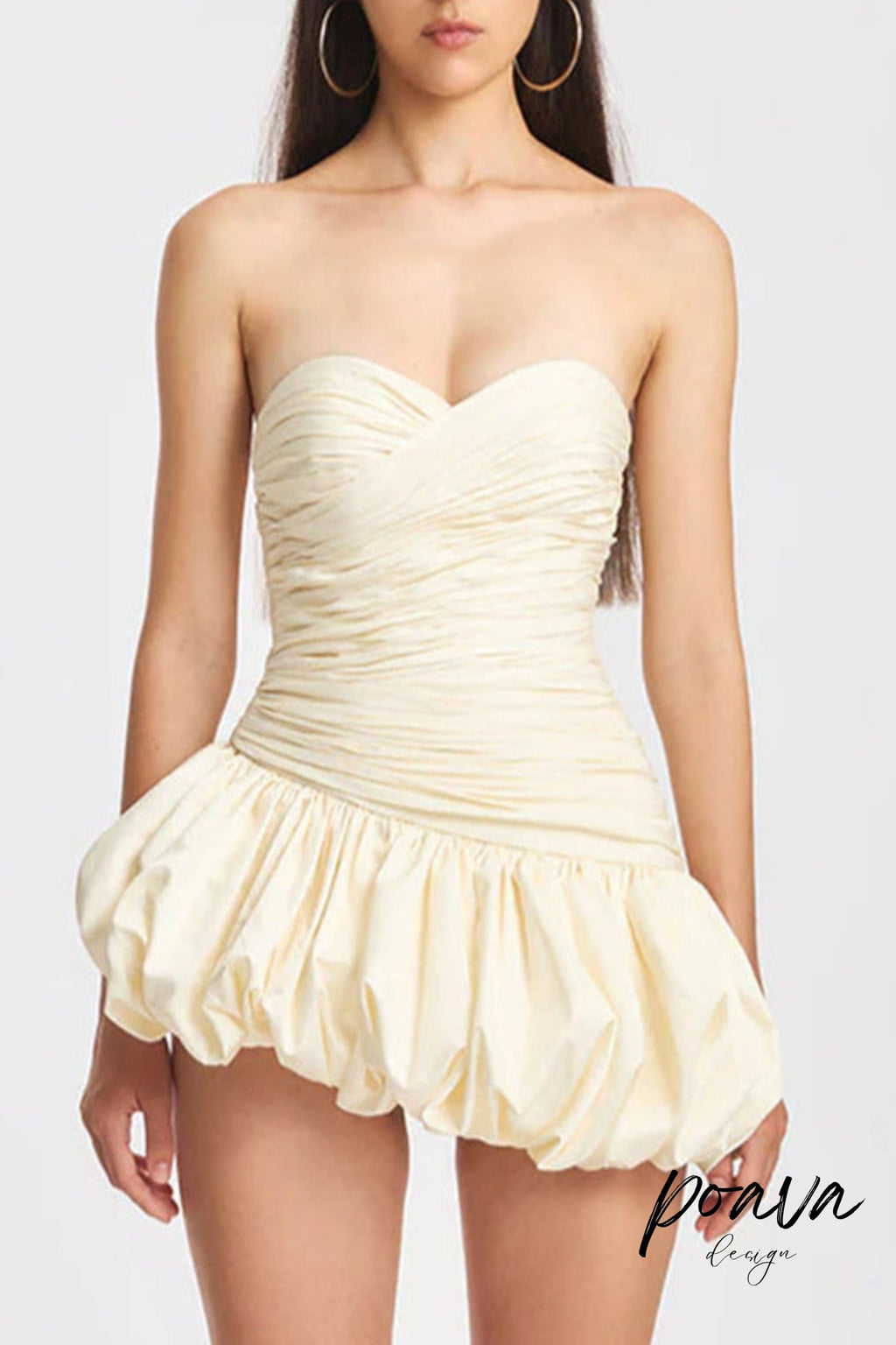 Balloon Draped Strapless Mini Dress In White Flowering Girl