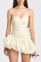 Balloon Draped Strapless Mini Dress In White Flowering Girl