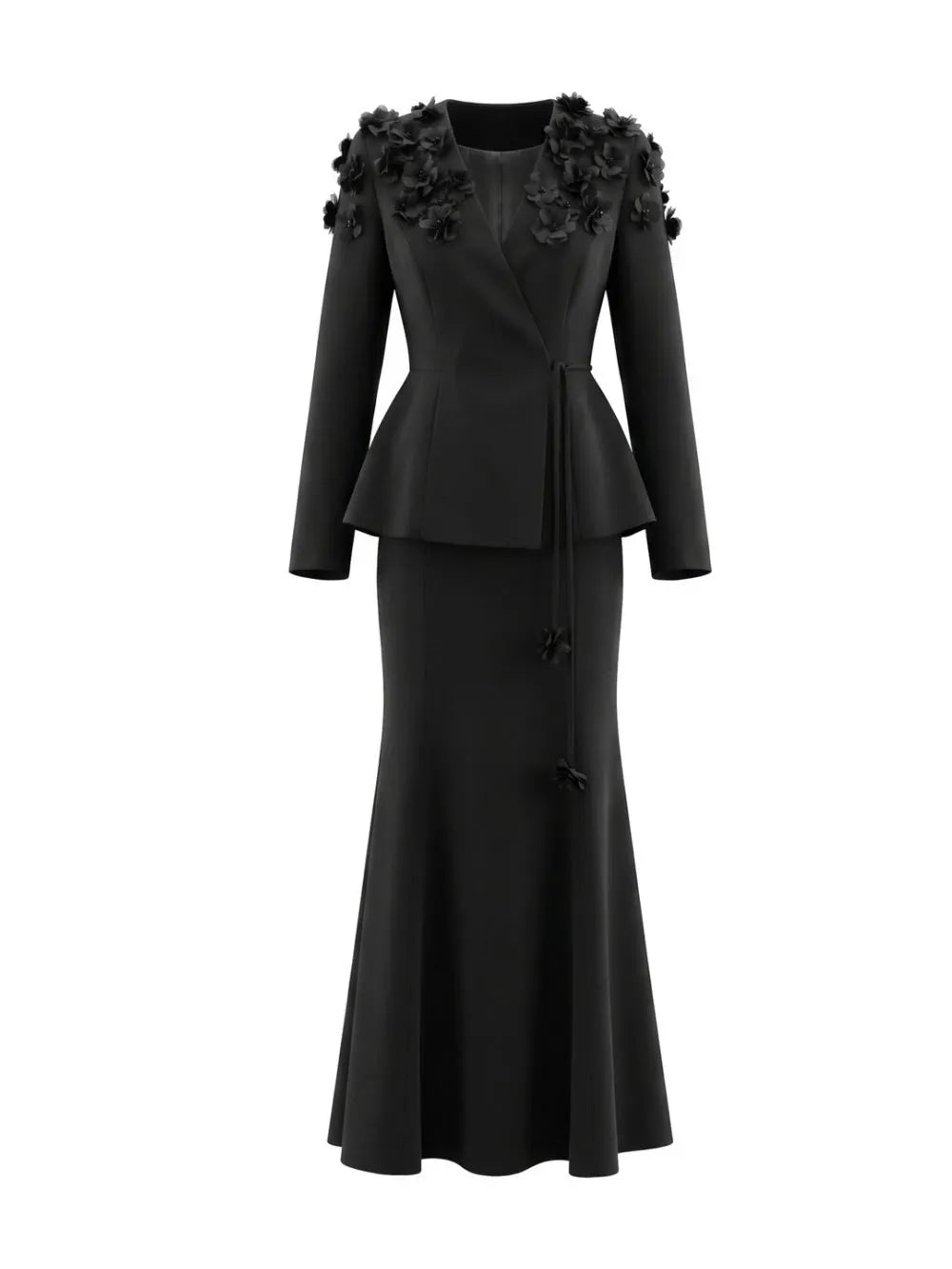 Long Sleeve Floral A Line Two Piece Maxi Dress Flowering Girl