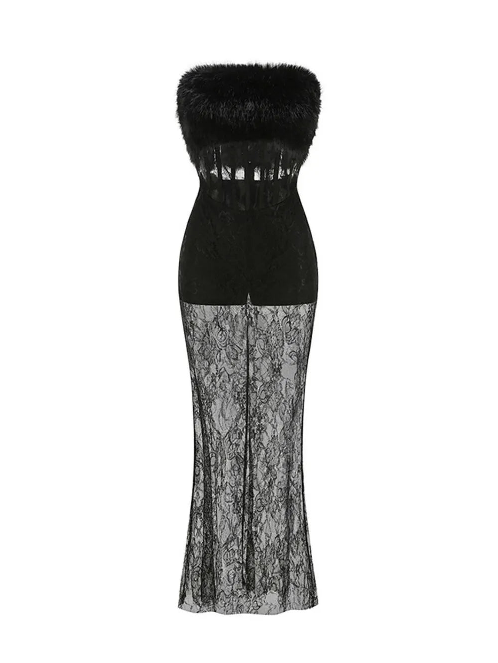 Melany Black Strapless Lace Maxi Dress Flowering Girl