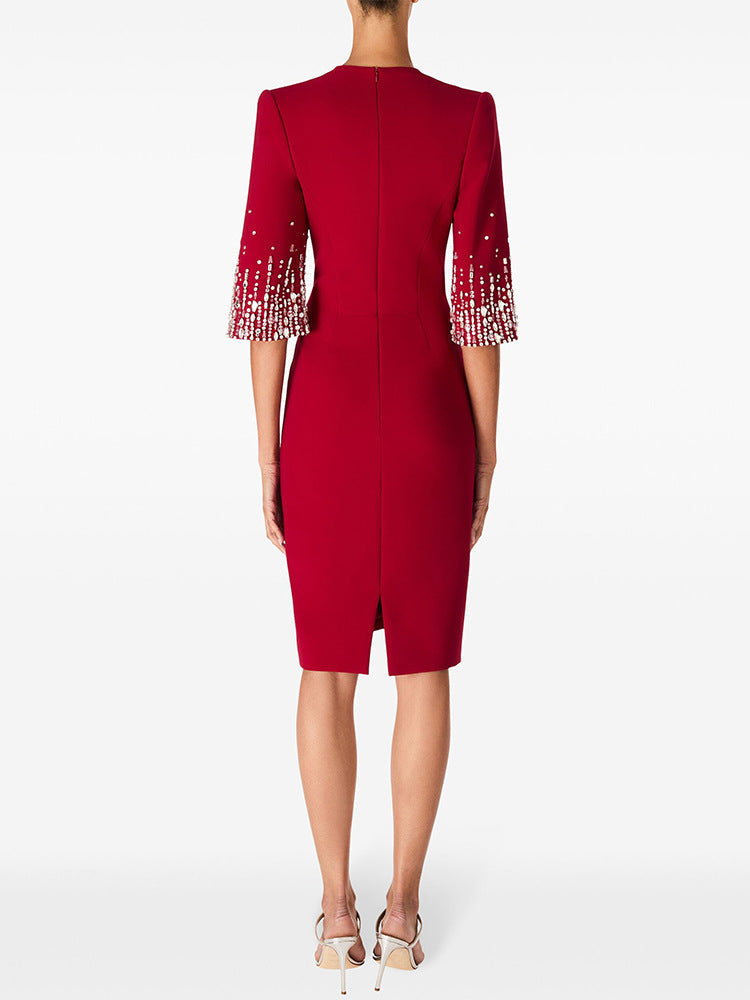 biela v-neck crystal-embellished midi dress in red Flowering Girl