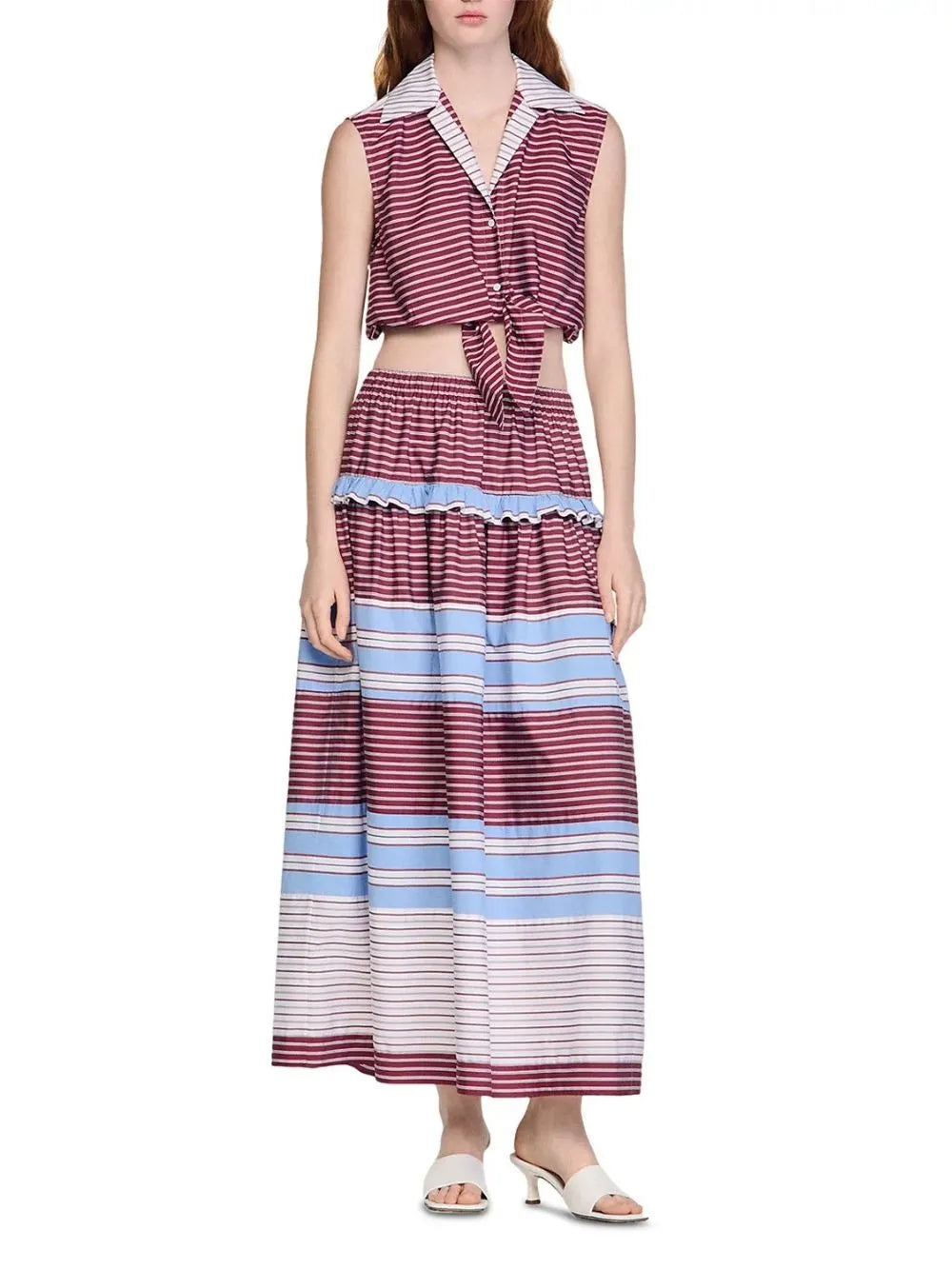 Cropped Striped Cotton Shirt Flowering Girl