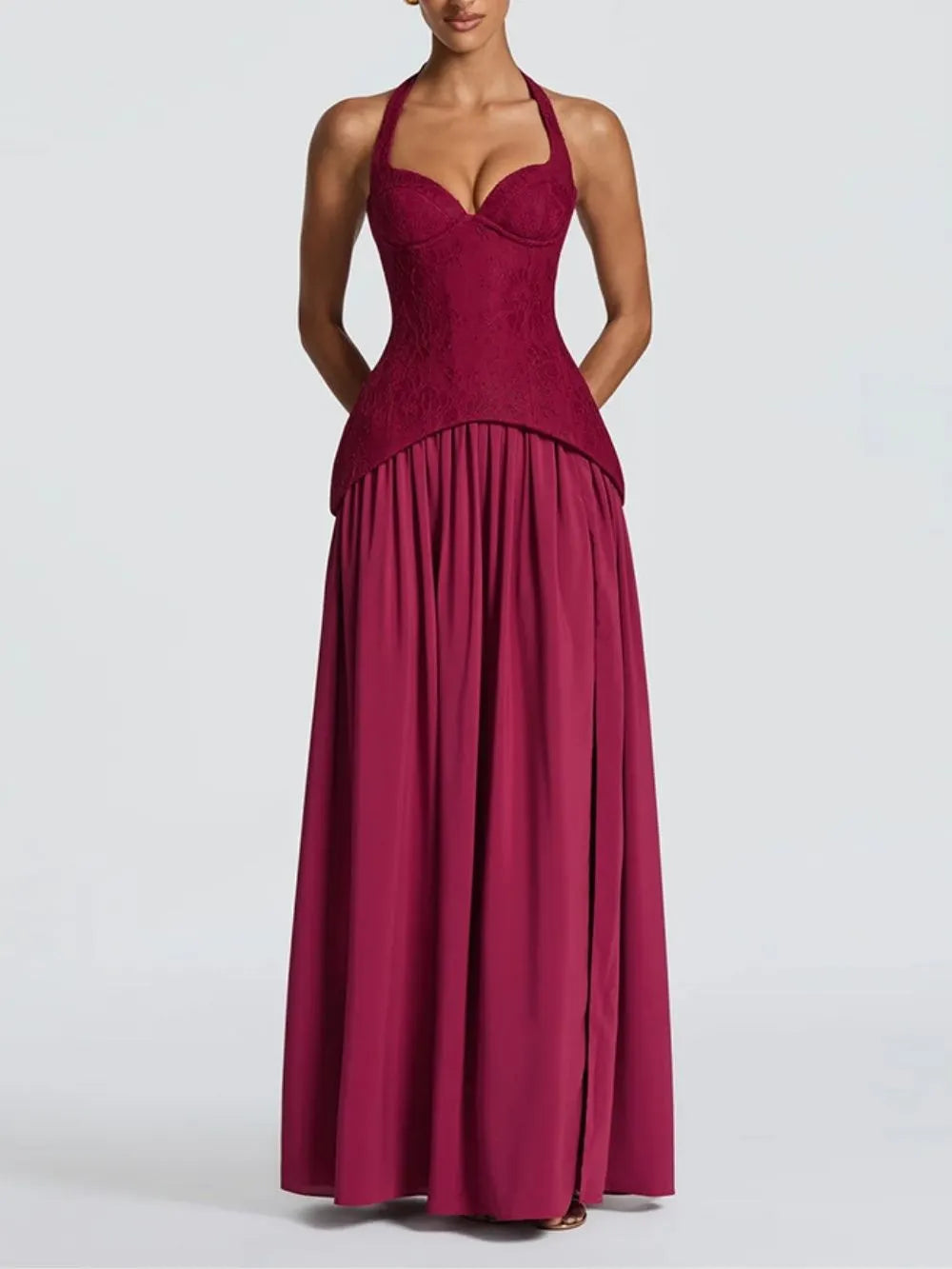 Mathilde Red Halter Slit Maxi Dress Flowering Girl