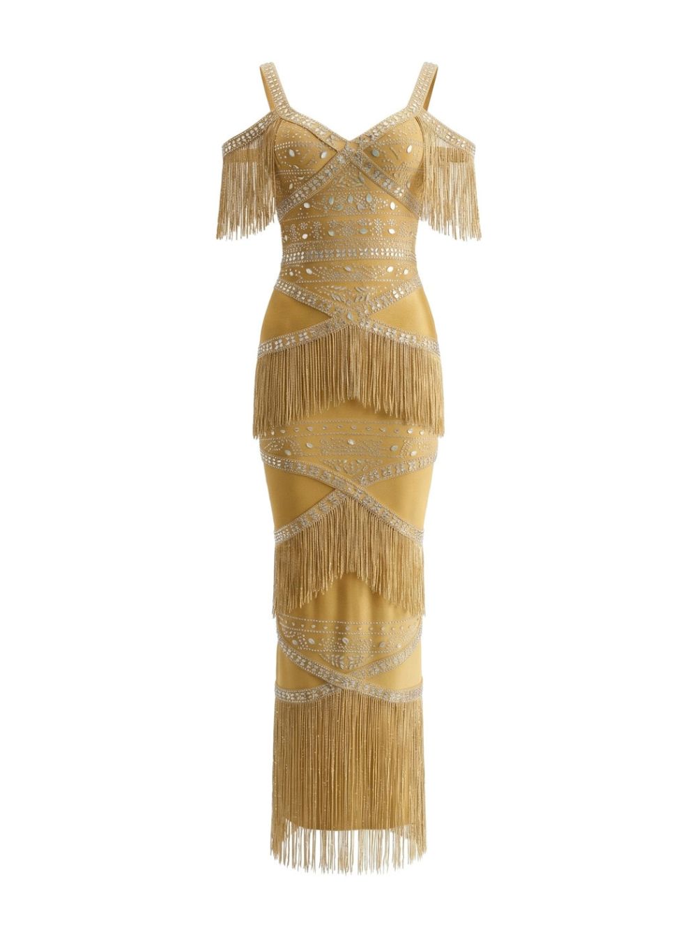 Crystal Tassel Maxi Dress Mustard Flowering Girl