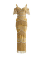 Crystal Tassel Maxi Dress Mustard Flowering Girl