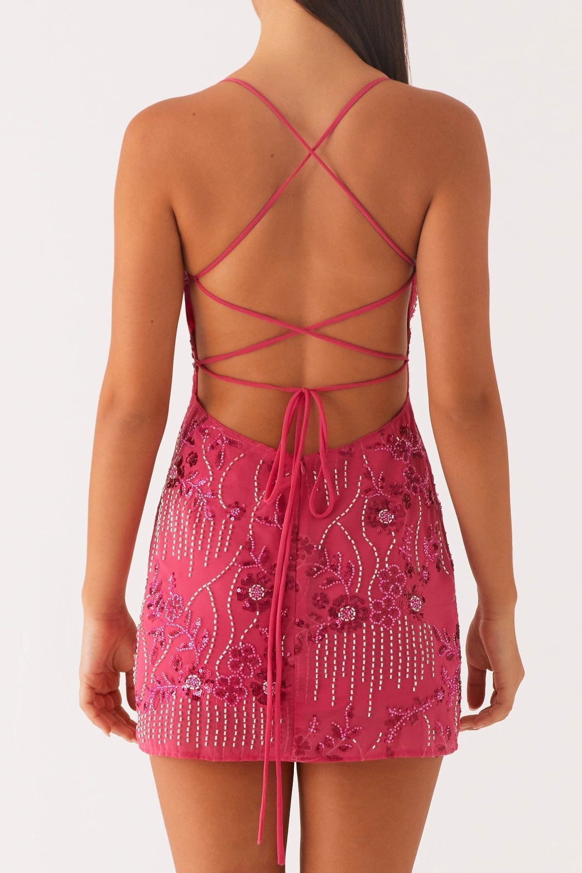 Vietta Sequin Cami Mini Dress In Fuchsia Flowering Girl