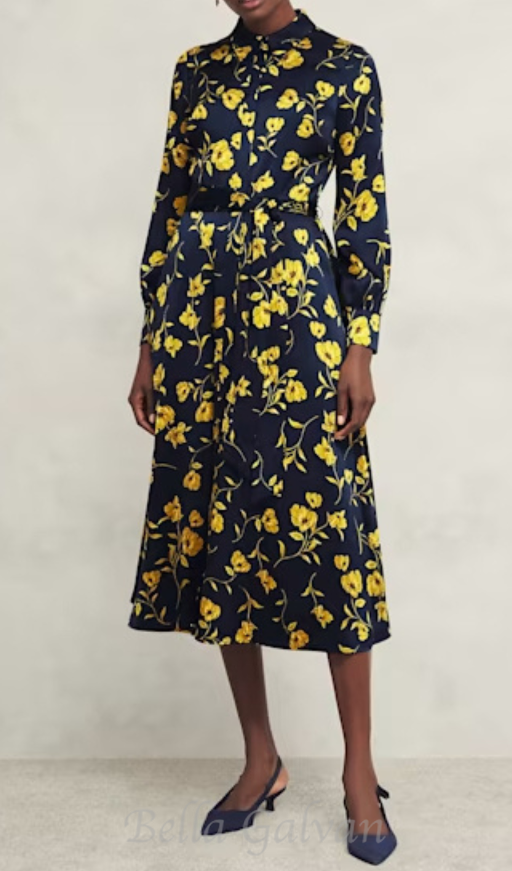 sophia floral shirt midi dress in navy yellow Flowering Girl