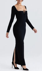 Black Crystal Embellished Maxi Dress Flowering Girl