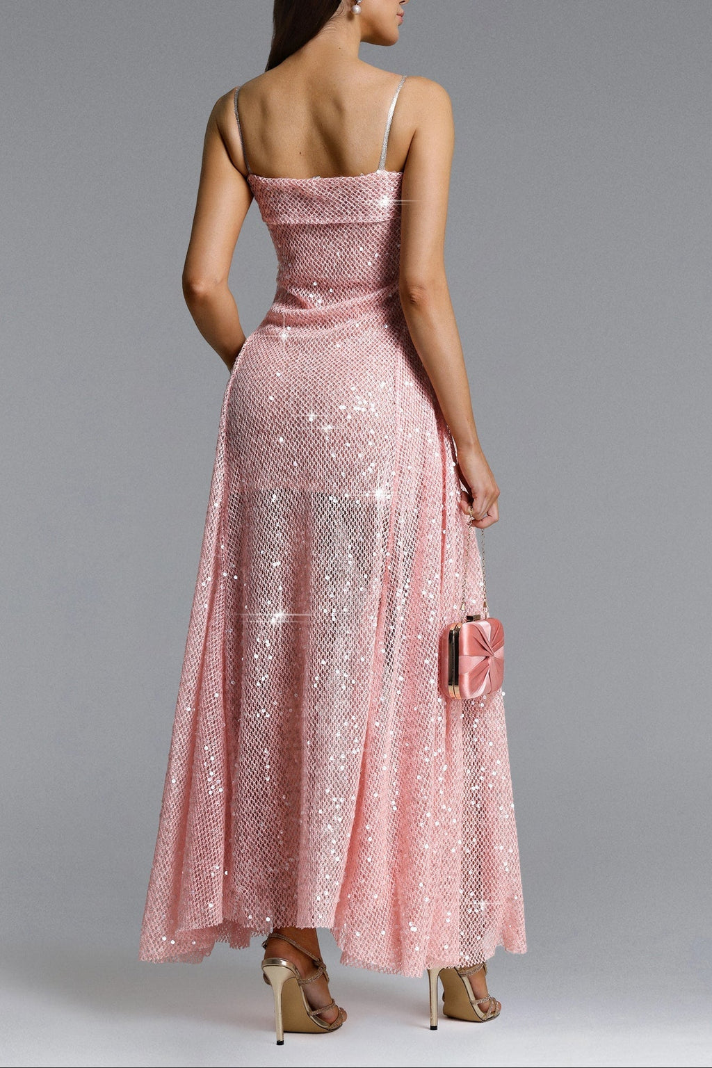 Poly Pink Sleeveless Sequin Maxi Dress Flowering Girl