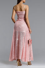 Poly Pink Sleeveless Sequin Maxi Dress Flowering Girl