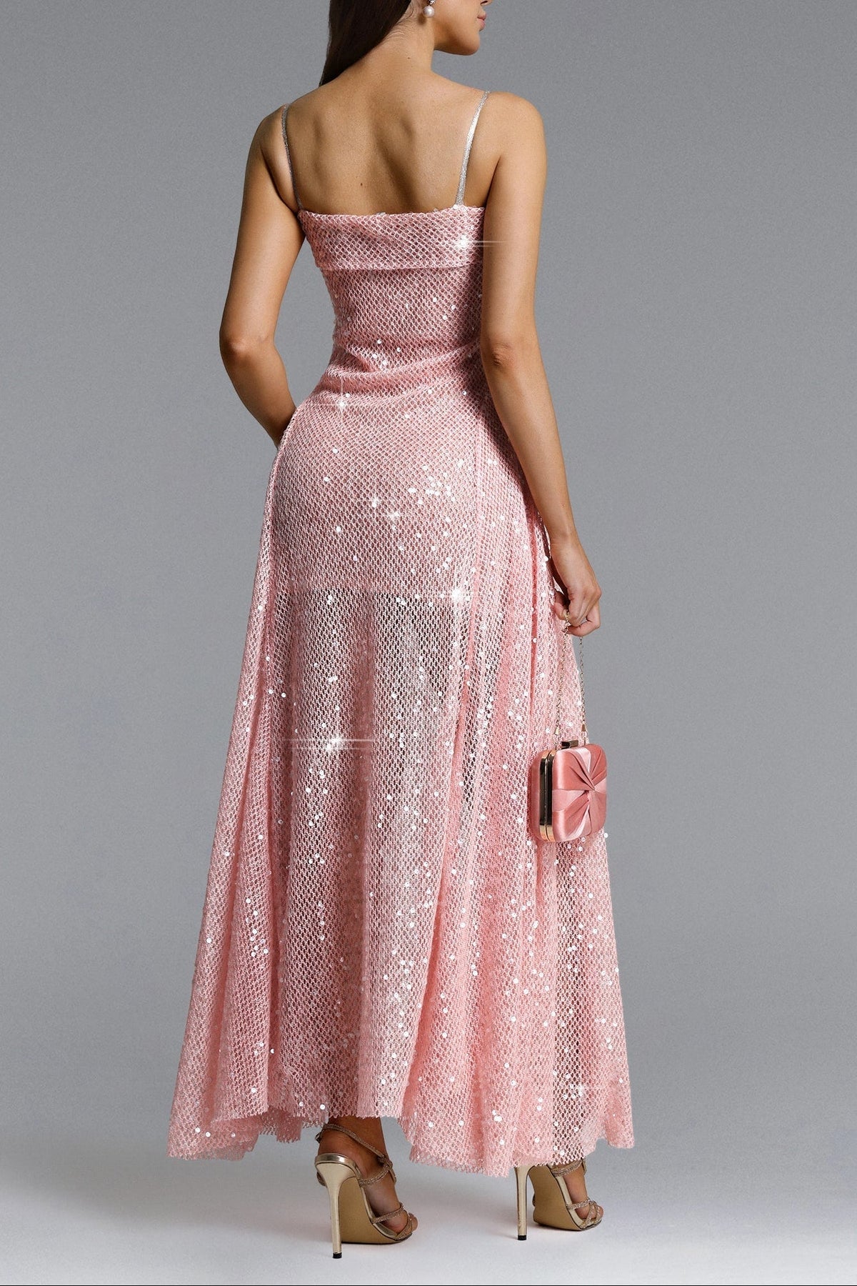 Poly Pink Sleeveless Sequin Maxi Dress Flowering Girl