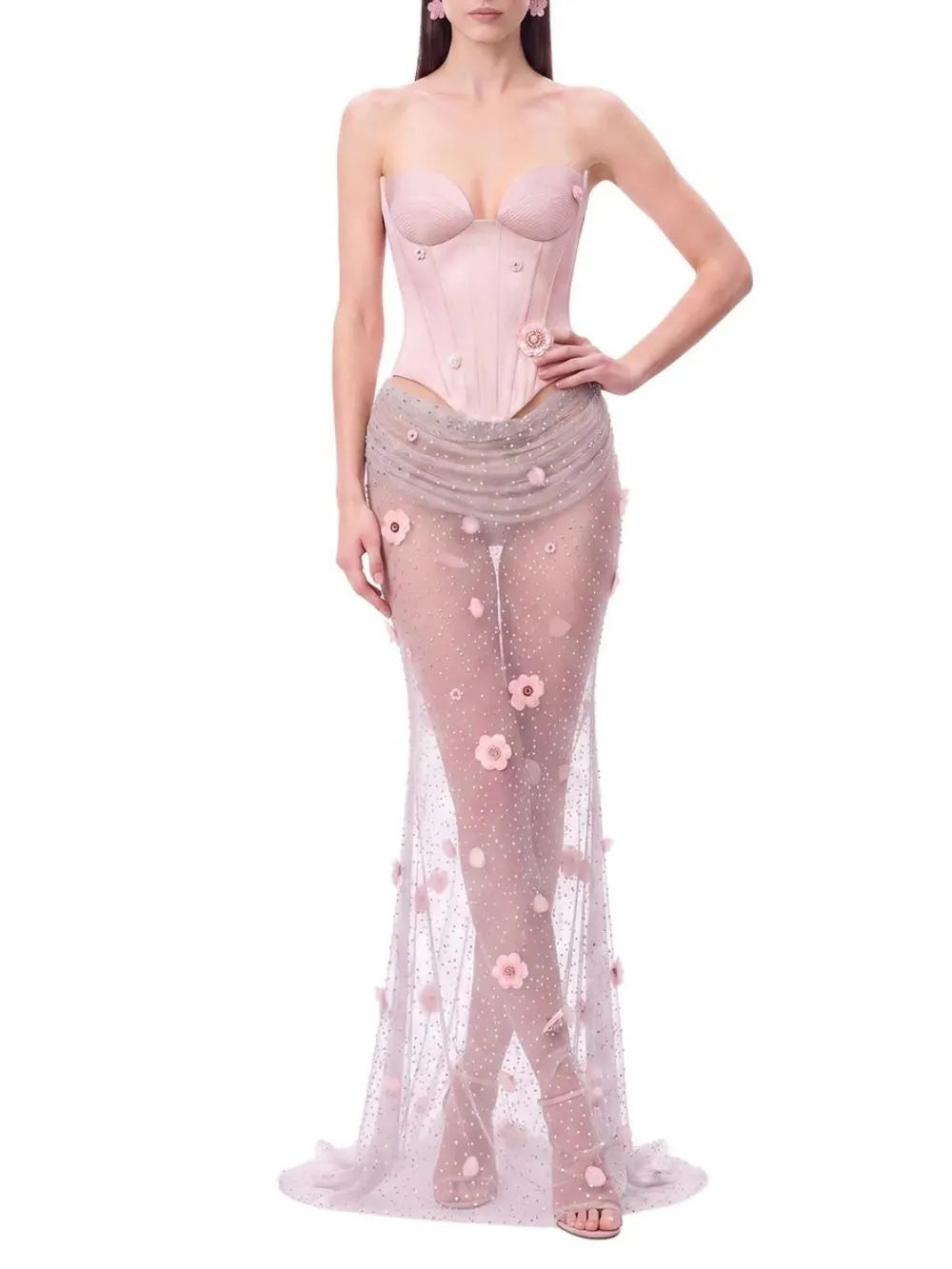 Belvire Strapless Flower Rhinestone Maxi Dress Flowering Girl