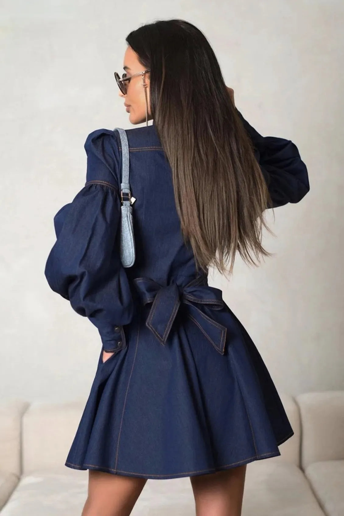 Lena Puff Sleeve Denim Mini Dress Flowering Girl
