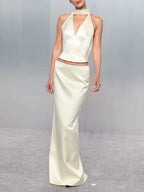 Marita Satin Halter Top & Maxi Skirt Set Flowering Girl