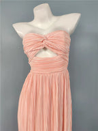 Strapless Pleated Maxi Dress Pink Flowering Girl