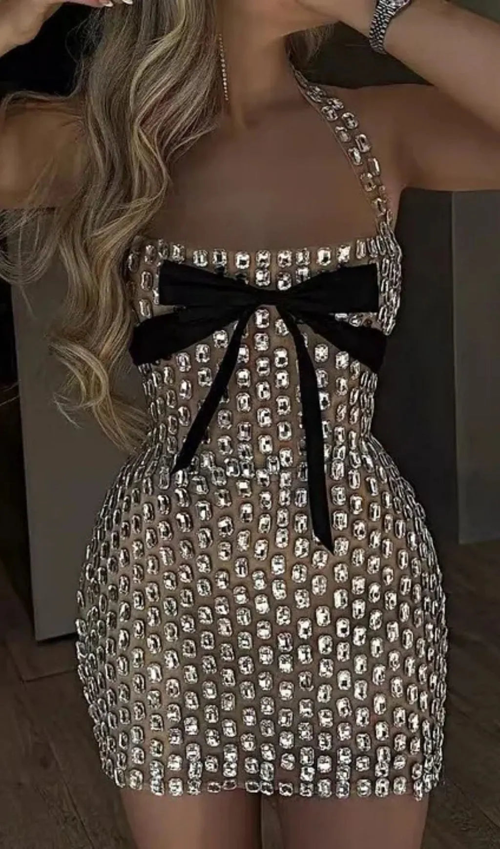 Kettle Halter Bow Rhinestone Mini Dress Flowering Girl