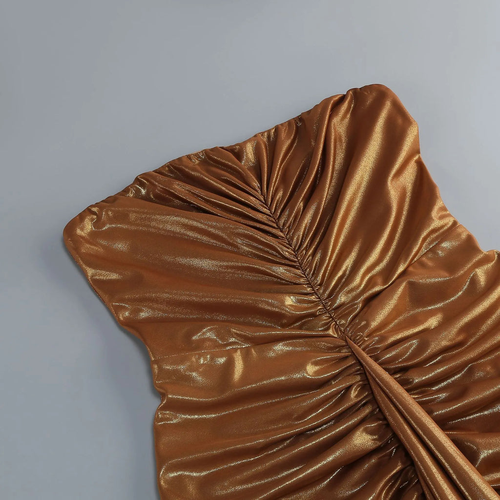Marlowe Brown Strapless Ruched Maxi Dress Flowering Girl