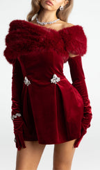 Ainhoa Red Velvet Mini Dress Flowering Girl