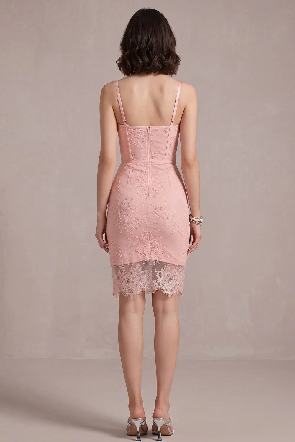 Light Pink Floral Lace Bodycon Dress Flowering Girl