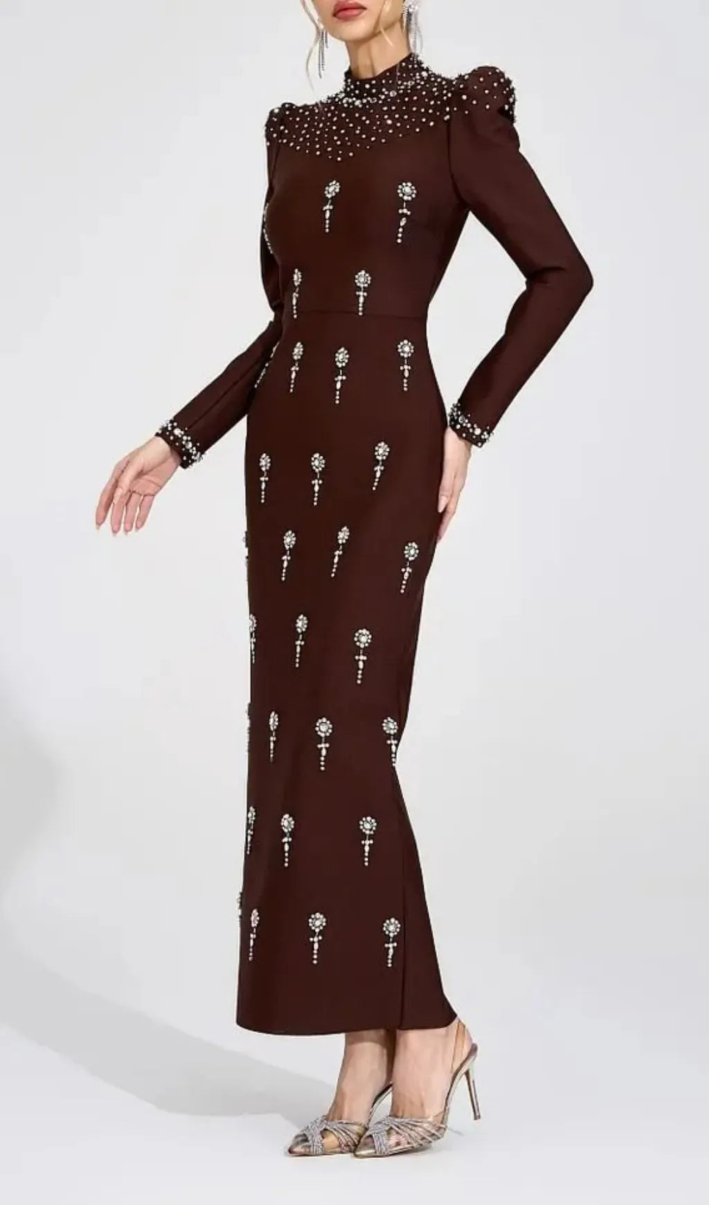 Tammy Brown Rhinestone Embellished Bandage Maxi Dress Flowering Girl