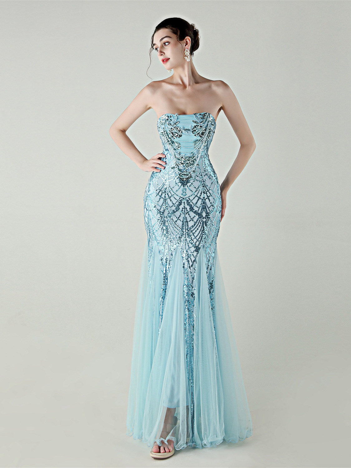 Sequin Strapless Tulle Maxi Dress Flowering Girl