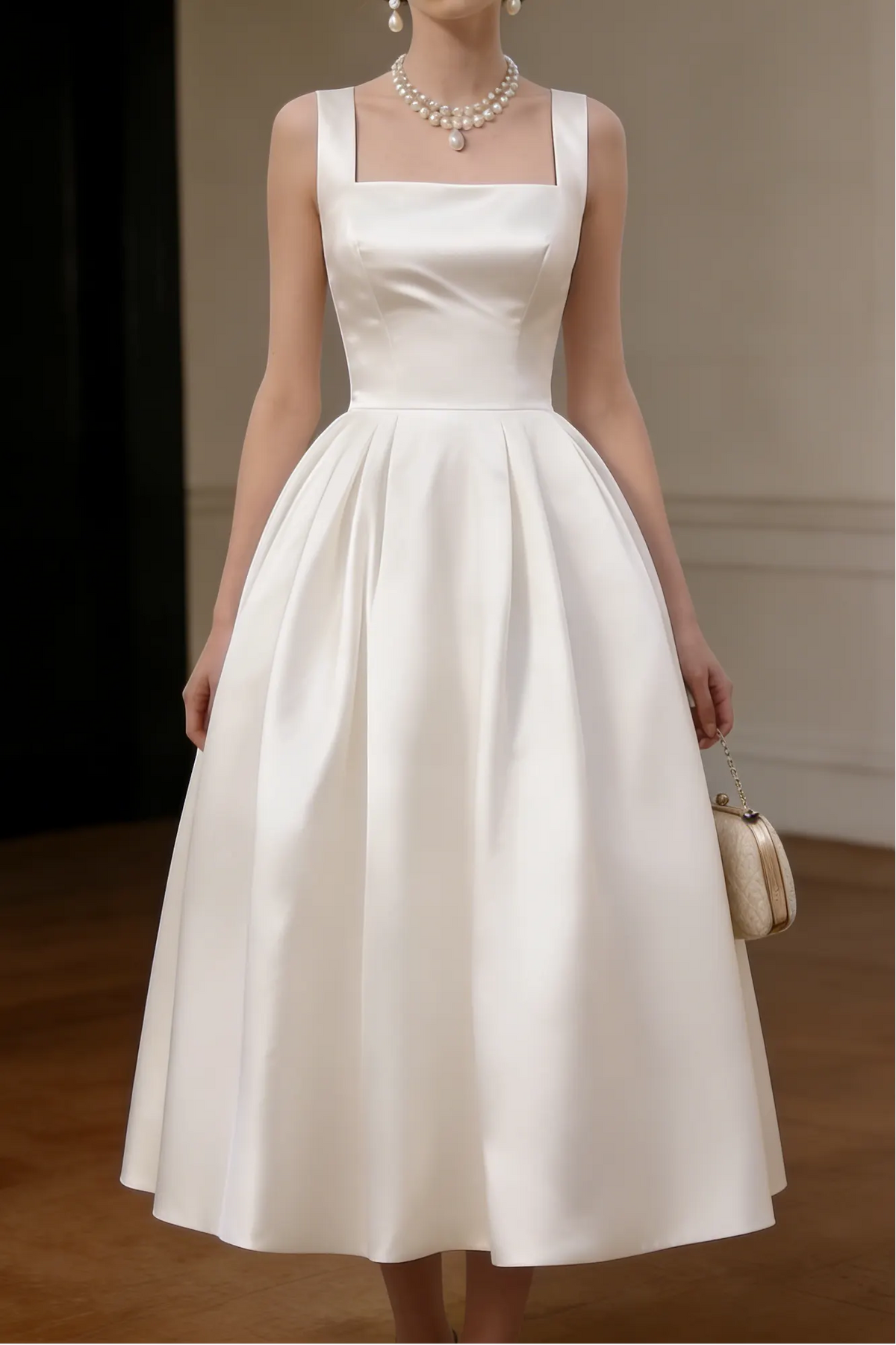 Minimalist Spaghetti Strap Midi Dress - Off-White Flowering Girl