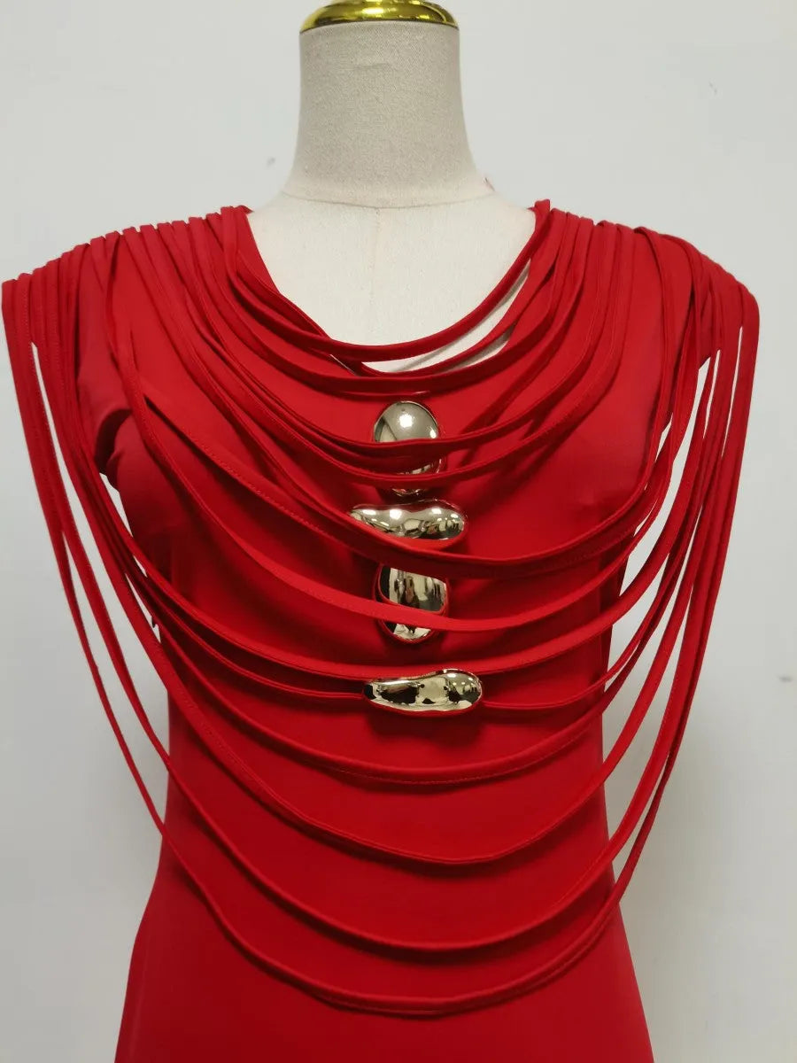 Red Stretch Jersey Or Crepe Fitted Column Dress Flowering Girl