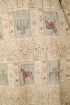 Cream Horse Patchwork Print Stand Collar Bell Sleeve Long Kaftan Dress Flowering Girl