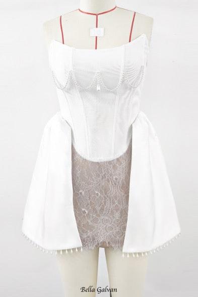 vicky pearl lace embellished bandage mini dress in white Flowering Girl