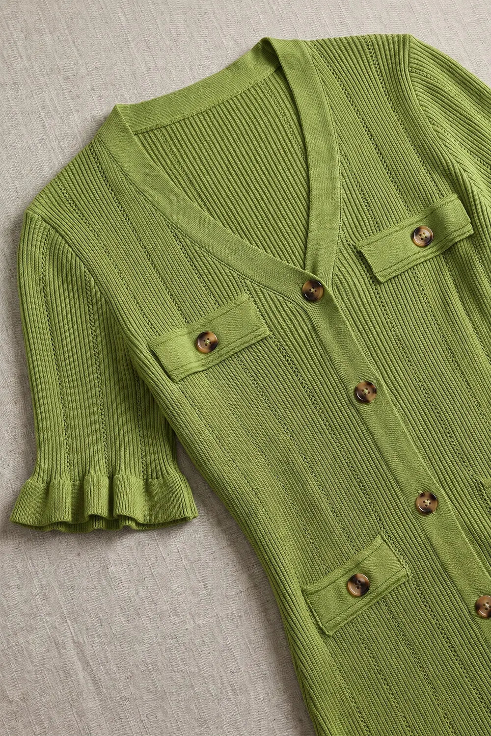 Olive Green Ribbed Knit A-Line Trumpet Midi Dress Flowering Girl
