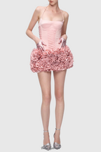 Cindia Floral Lace Up Corset Two Piece Set in Pink Flowering Girl
