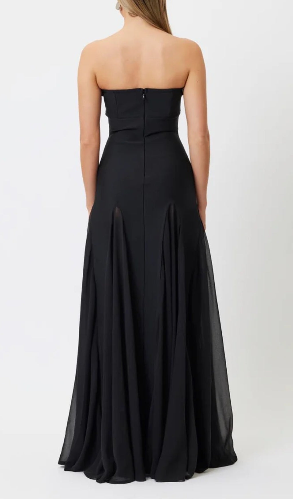 Strapless Mesh Insert A Line Maxi Dress Black Flowering Girl