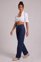 White Cotton Woven Cropped Puff-Sleeve Dirndl Crop Blouse Flowering Girl