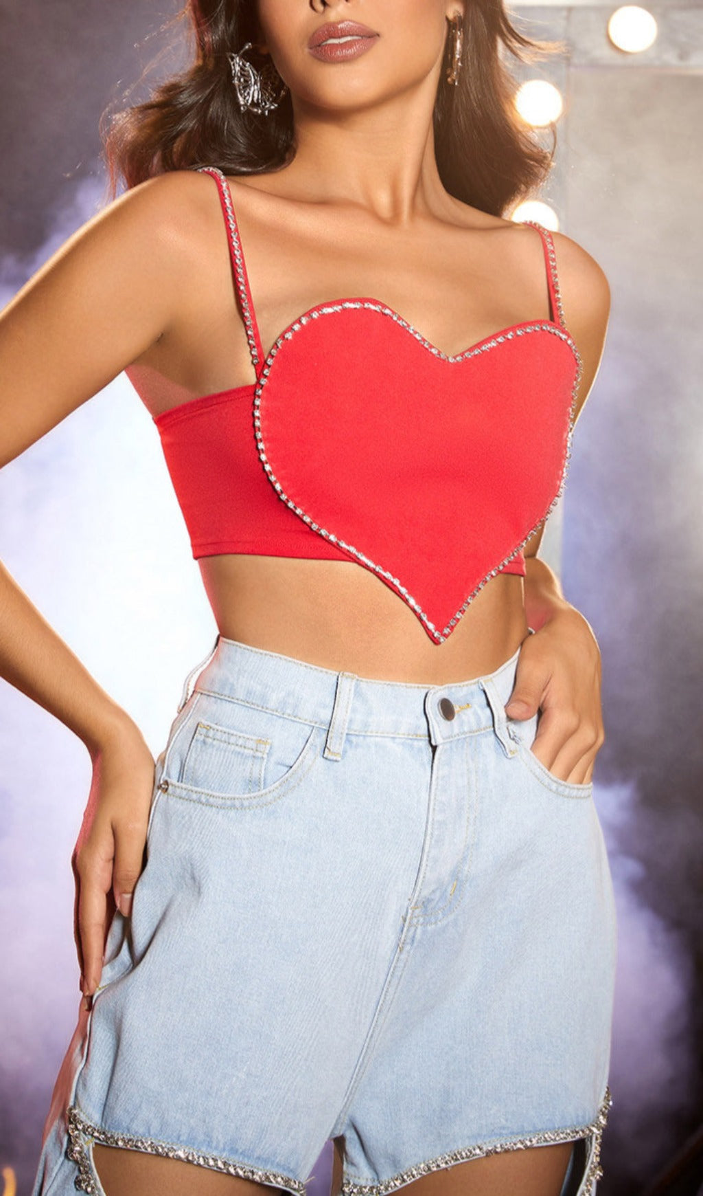 Ayako Emebellished Heart Crop Top Flowering Girl