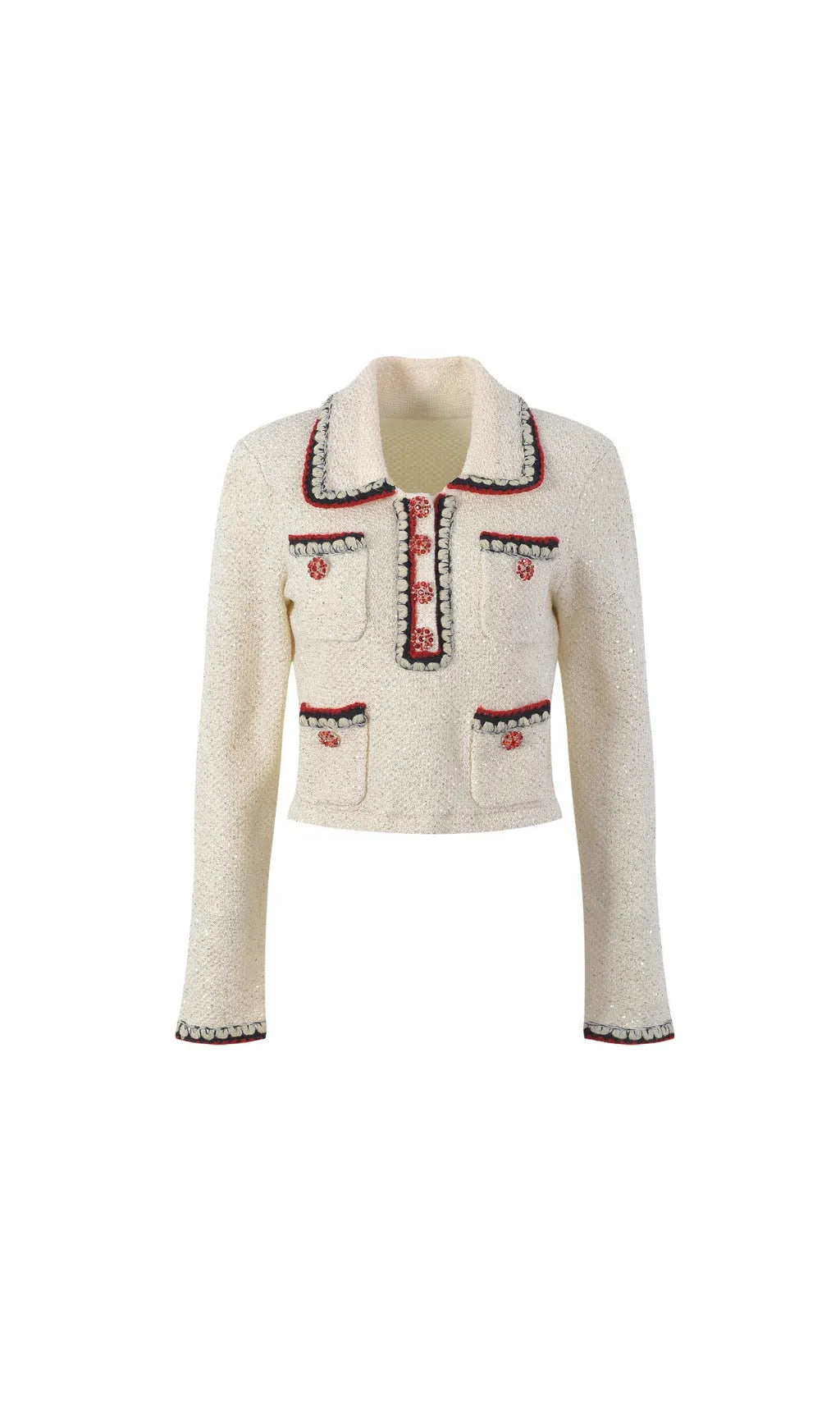 CREAM SEQUIN KNIT TOP WITH COLLAR Flowering Girl