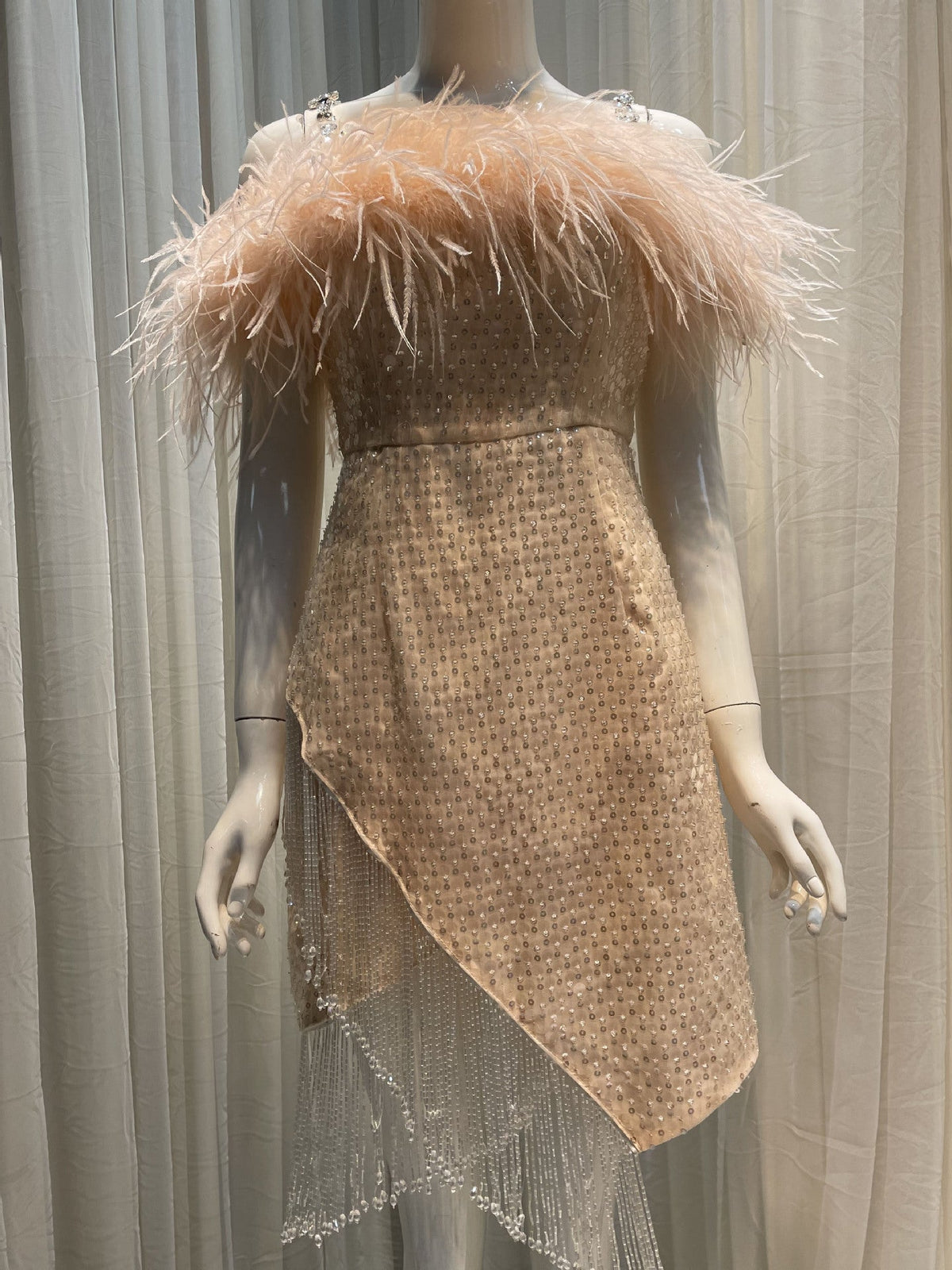 Priscilla Sequin Feather Crystal-Strap Mini Dress In Pink Flowering Girl