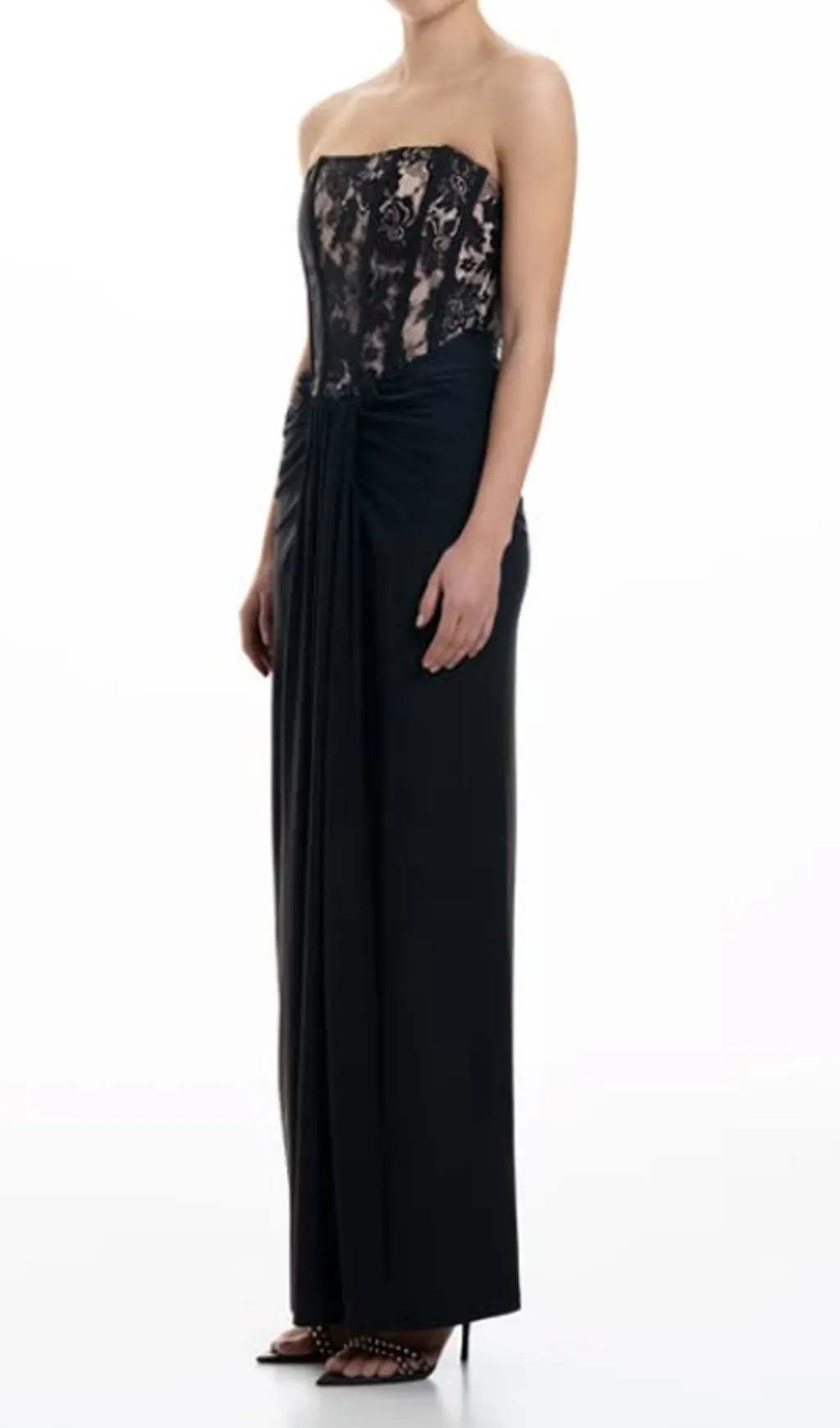 Dovie Black Strapless Corset Lace Maxi Dress Flowering Girl