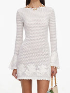 White Textured Knit Bodycon Dress Flowering Girl