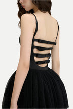 celeste lace bowknot backless mini dress in black Flowering Girl