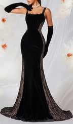 Lana Black Strappy Corset Velvet Lace Gown Flowering Girl