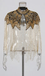 Idana Gold Beaded Fringed Shawl Flowering Girl