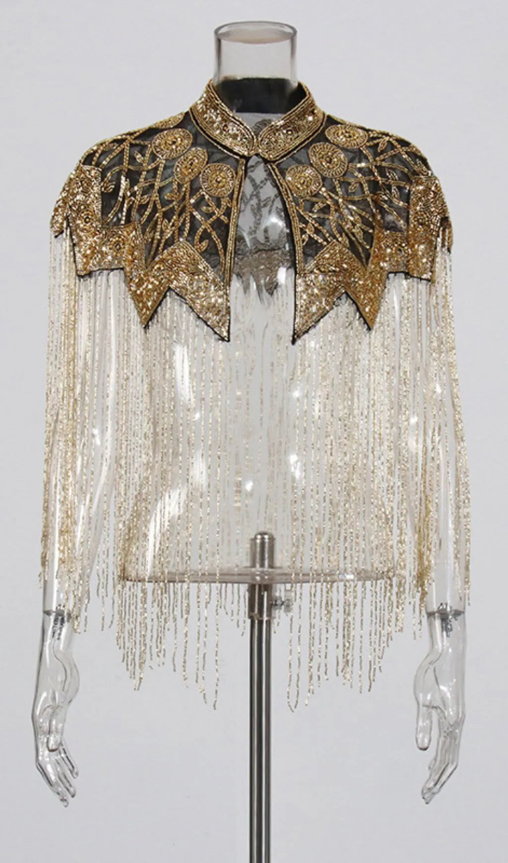 Idana Gold Beaded Fringed Shawl Flowering Girl