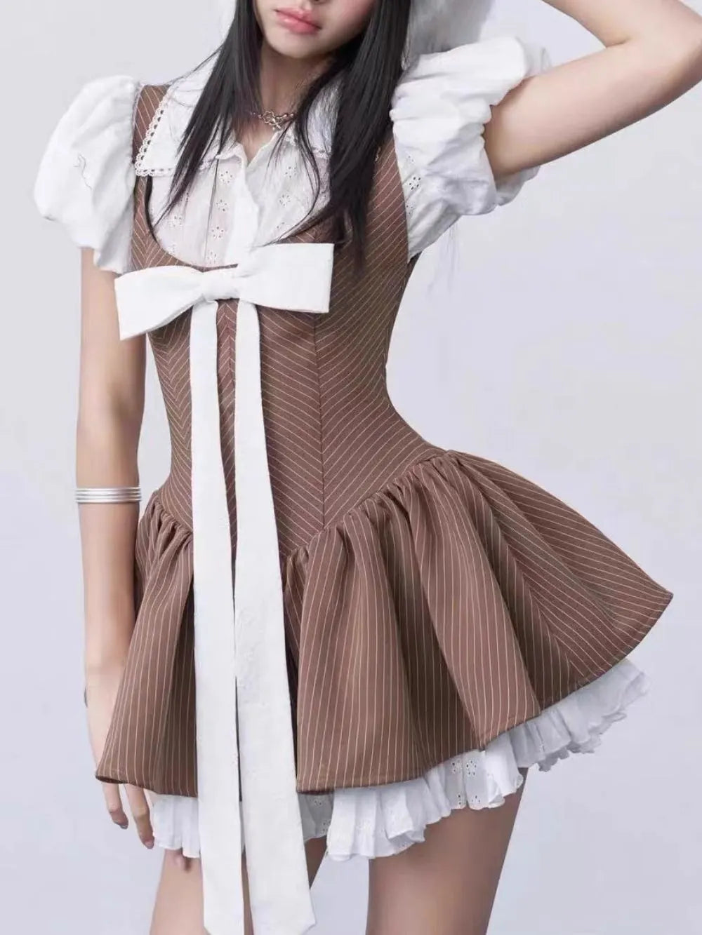 Mayme Puff Sleeve Bow Mini Dress Flowering Girl