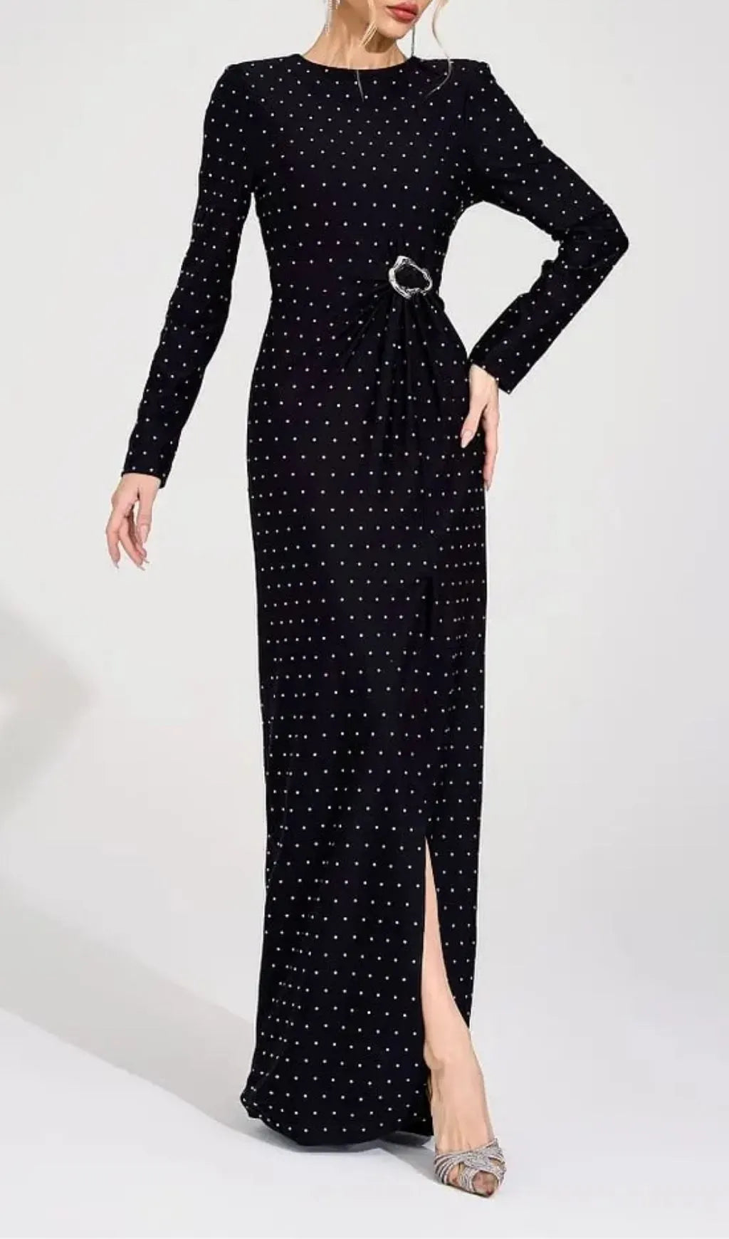 Roxanne Black Diamond High Slit Maxi Dress Flowering Girl