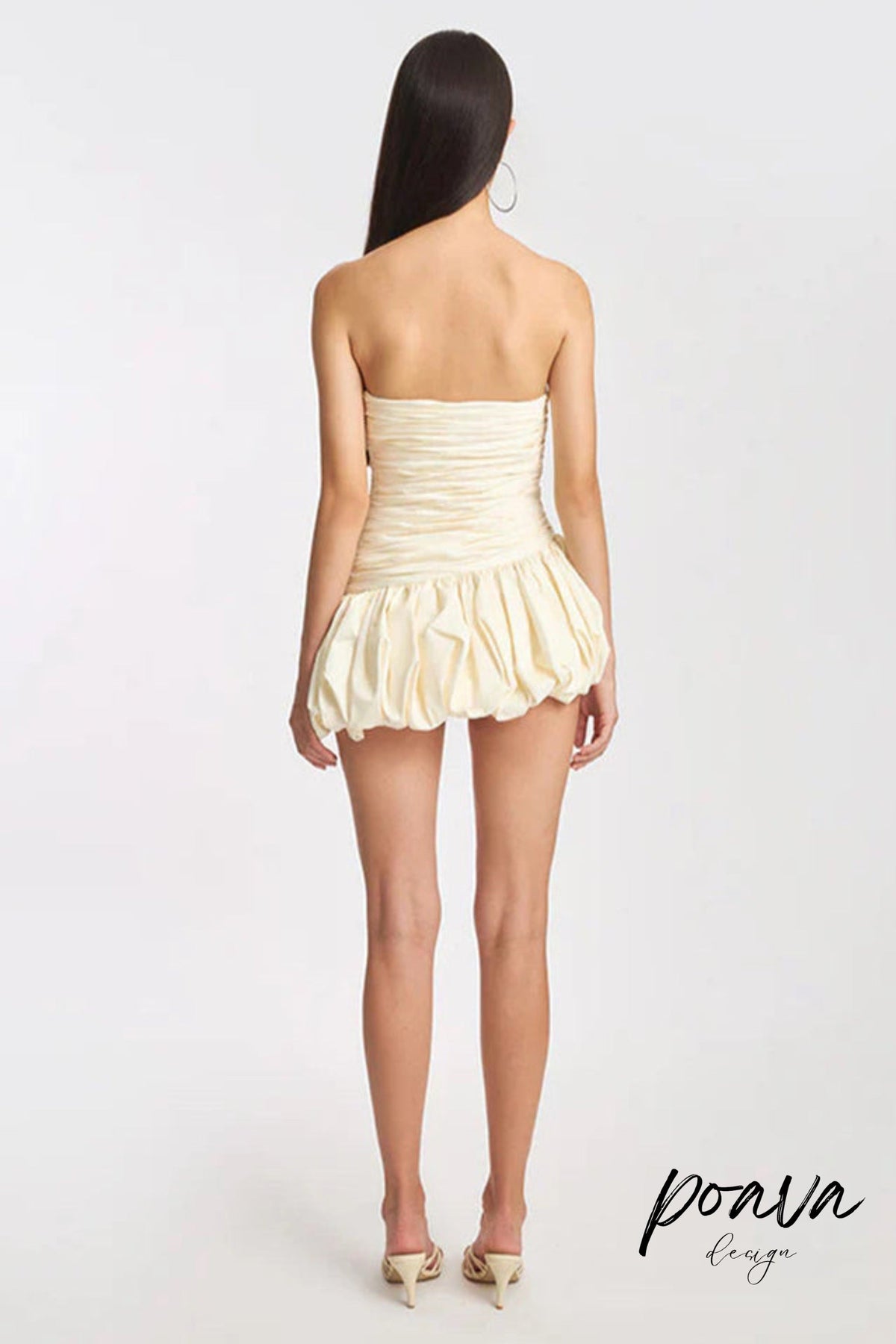 Balloon Draped Strapless Mini Dress In White Flowering Girl