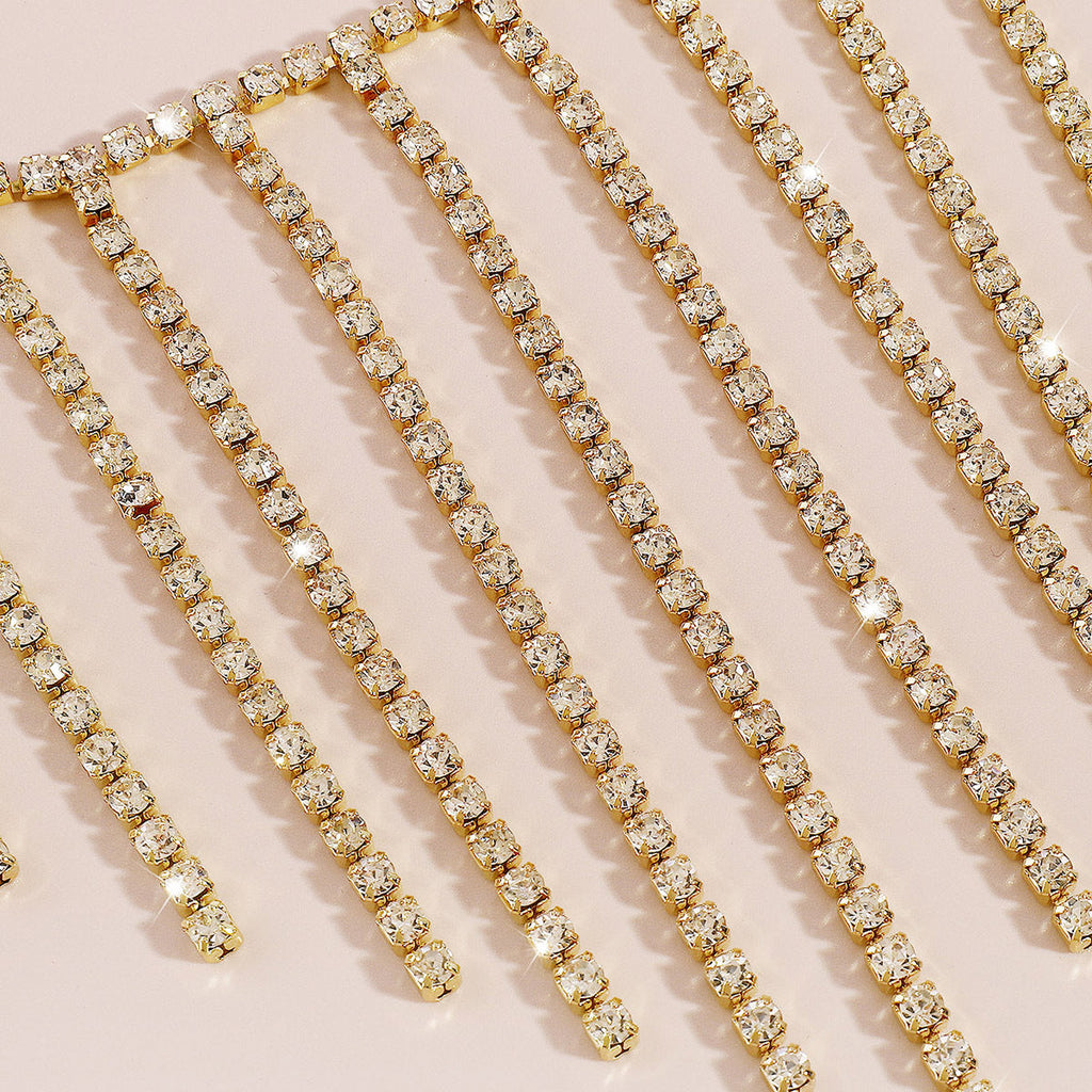 Tassel And Diamond Chest Chain In Gold Flowering Girl