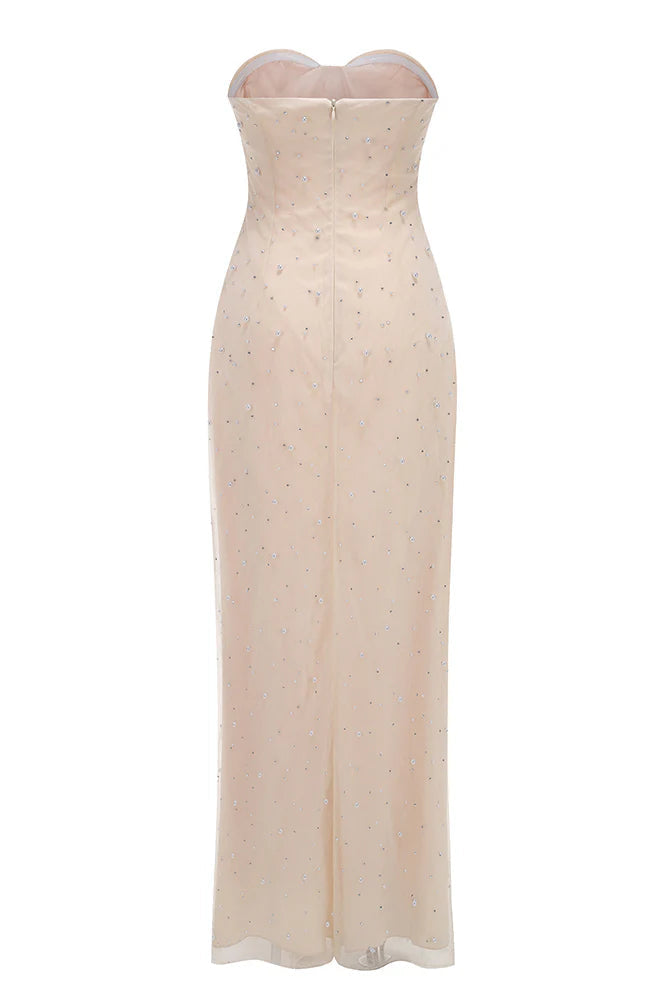 Strapless Pearl Crystal Maxi Dress Flowering Girl