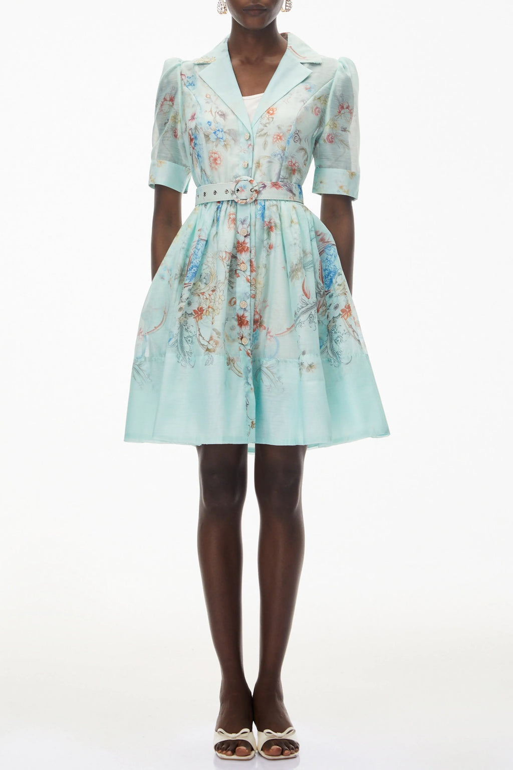 Leila Mint Green Floral Print Mini Shirt Dress Flowering Girl