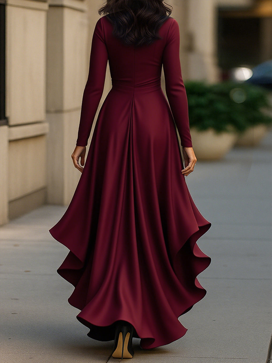 Midnight Blue Draped Satin Maxi Dress With Ruffle Details Flowering Girl
